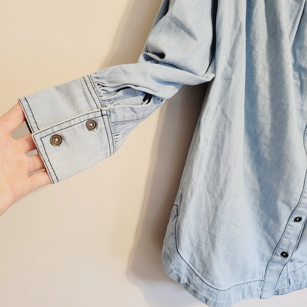 NWT Free People Tigerlily Tunic Light Wash Denim Blue Off The Shoulder Top Shirt - Picture 6 of 6